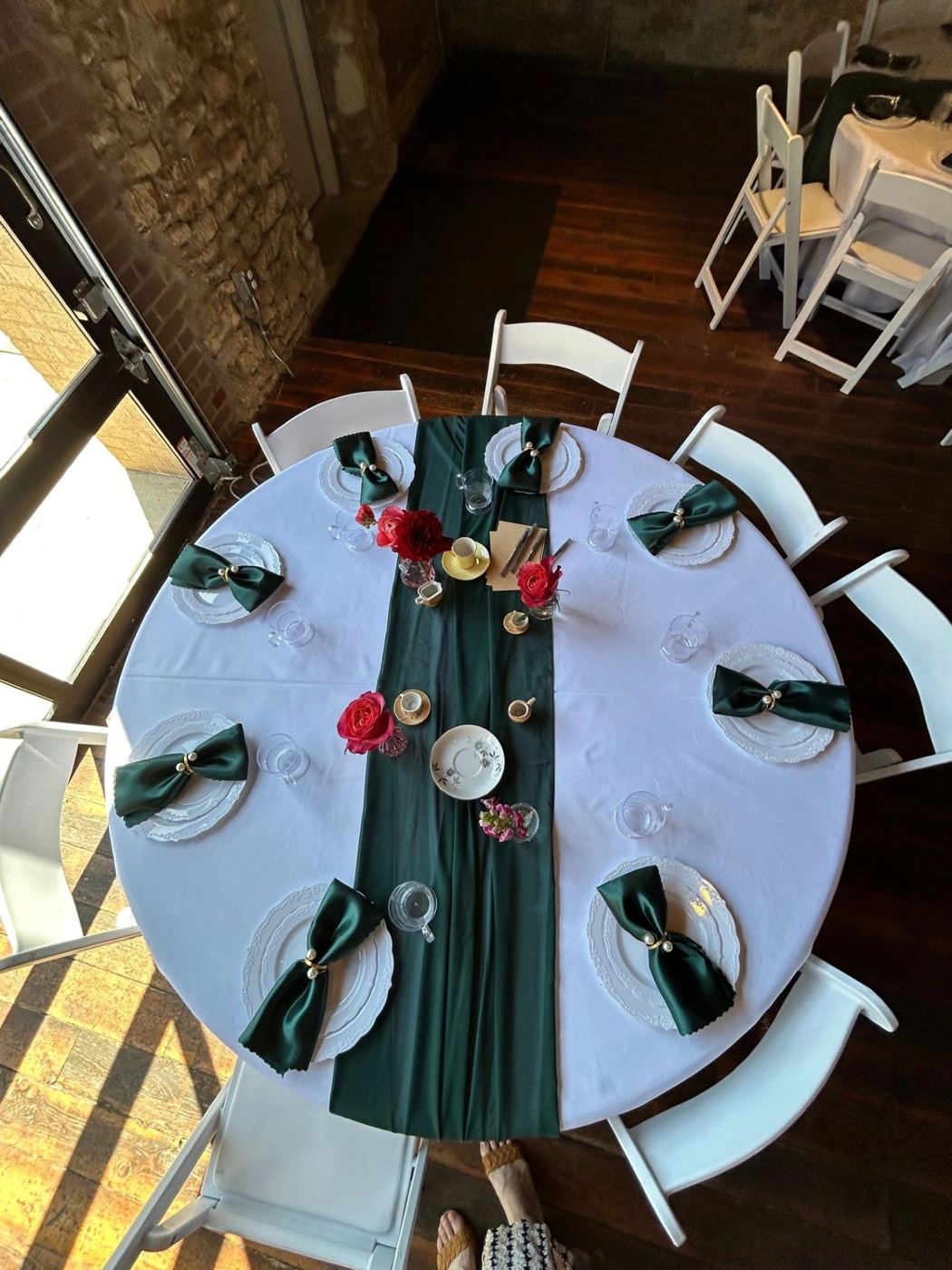 Wedding table with a forest runner
